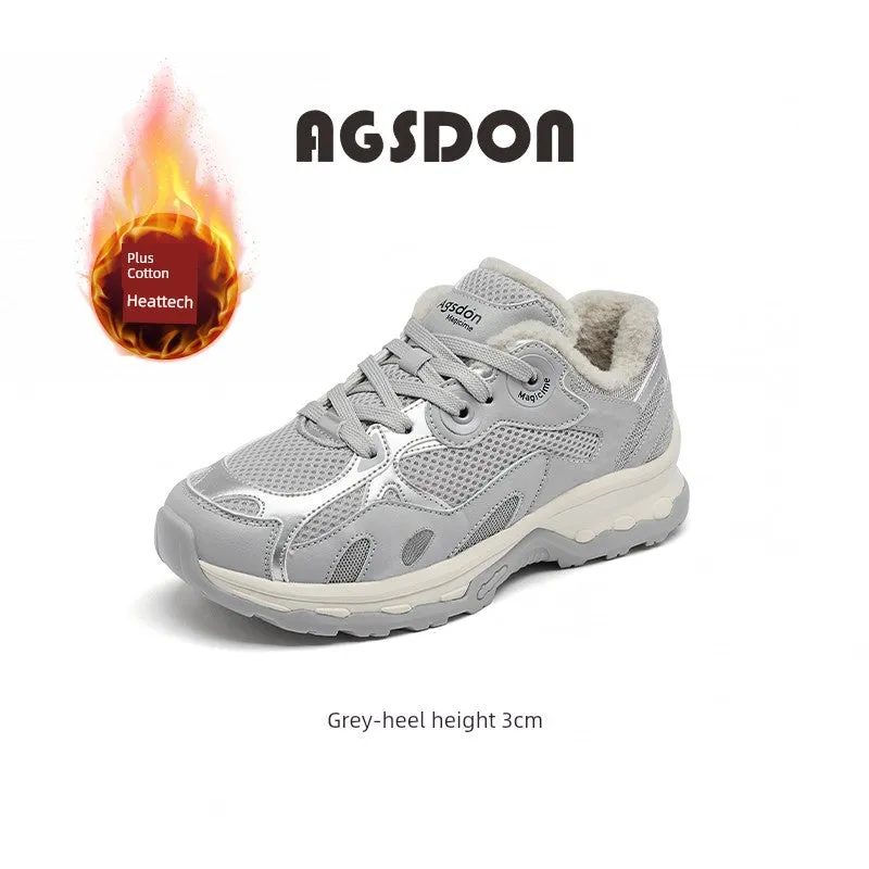 Fleece-Lined Sneakers Women's Winter 2024 New Arrival Thickened Heattech Hiking Cotton Shoes Thick Sole Casual Outdoor Snow Boots