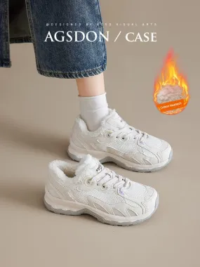 Fleece-Lined Sneakers Women's Winter 2024 New Arrival Thickened Heattech Hiking Cotton Shoes Thick Sole Casual Outdoor Snow Boots