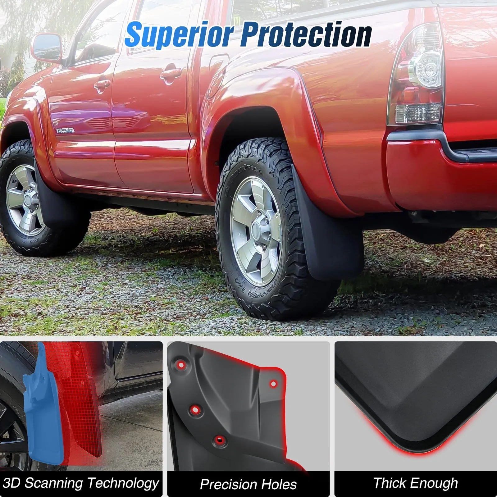 Front & Rear Set Mud Flaps for Toyota Tacoma 2016-2023
