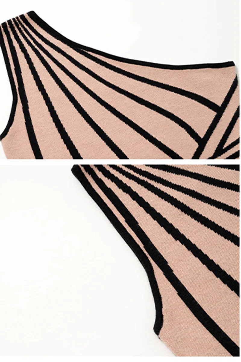 HBT1252 Striped Hip-wrapped Slit Sweater Dress