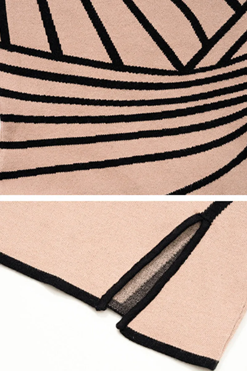 HBT1252 Striped Hip-wrapped Slit Sweater Dress