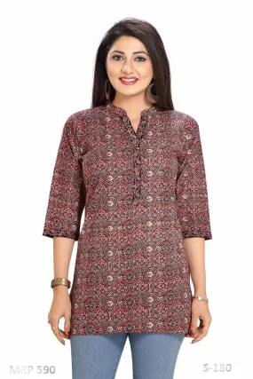 Maroon Floral  Cotton Tops partywear for women S-180-Prem