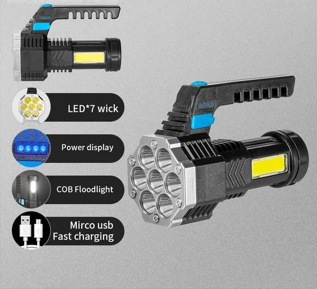Multifunction High power LED flashlight camping torch 7 lamp beads