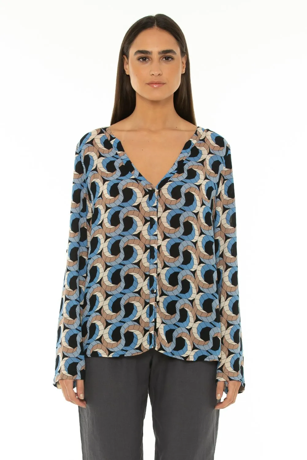 Pre-Order Long Sleeve Blouse Escher Dark Blue