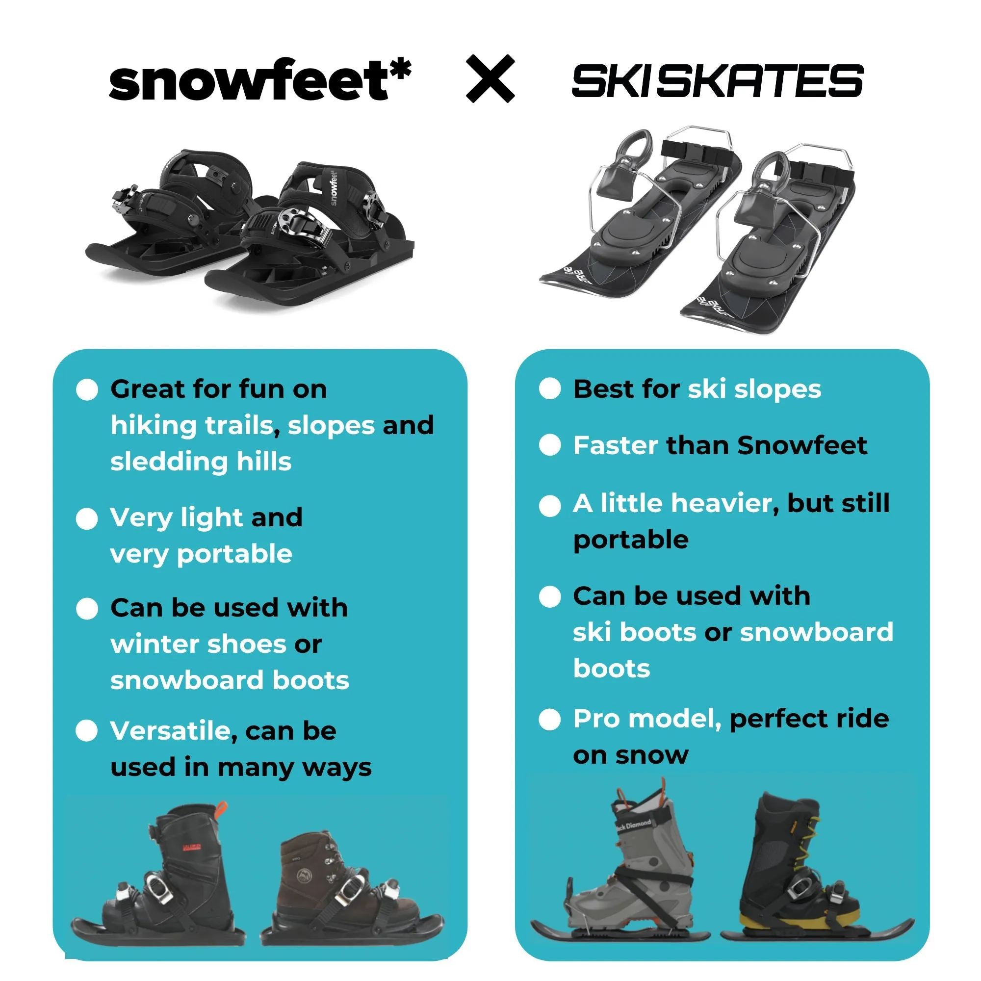 Skiskates by Snowfeet* | 44 CM | Skiblades Snowblades Skiboards Mini Skis