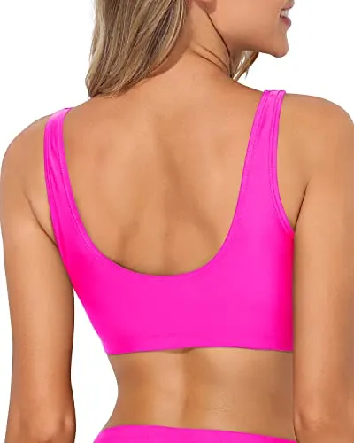 Stylish Sports Bra Bikini Top For Women's Swimwear-Neon Pink