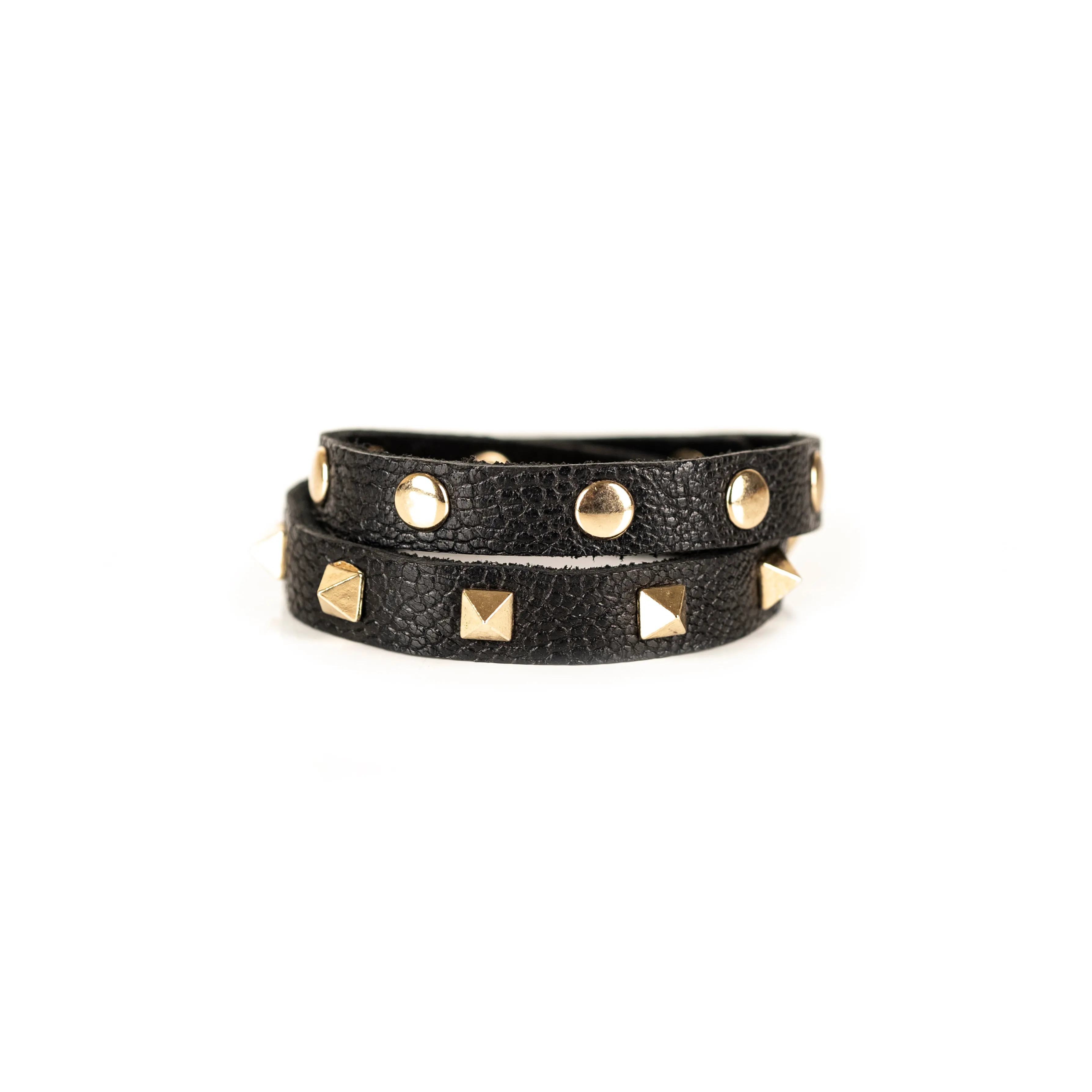The Black and Gold Double Wrap bracelet with Studs