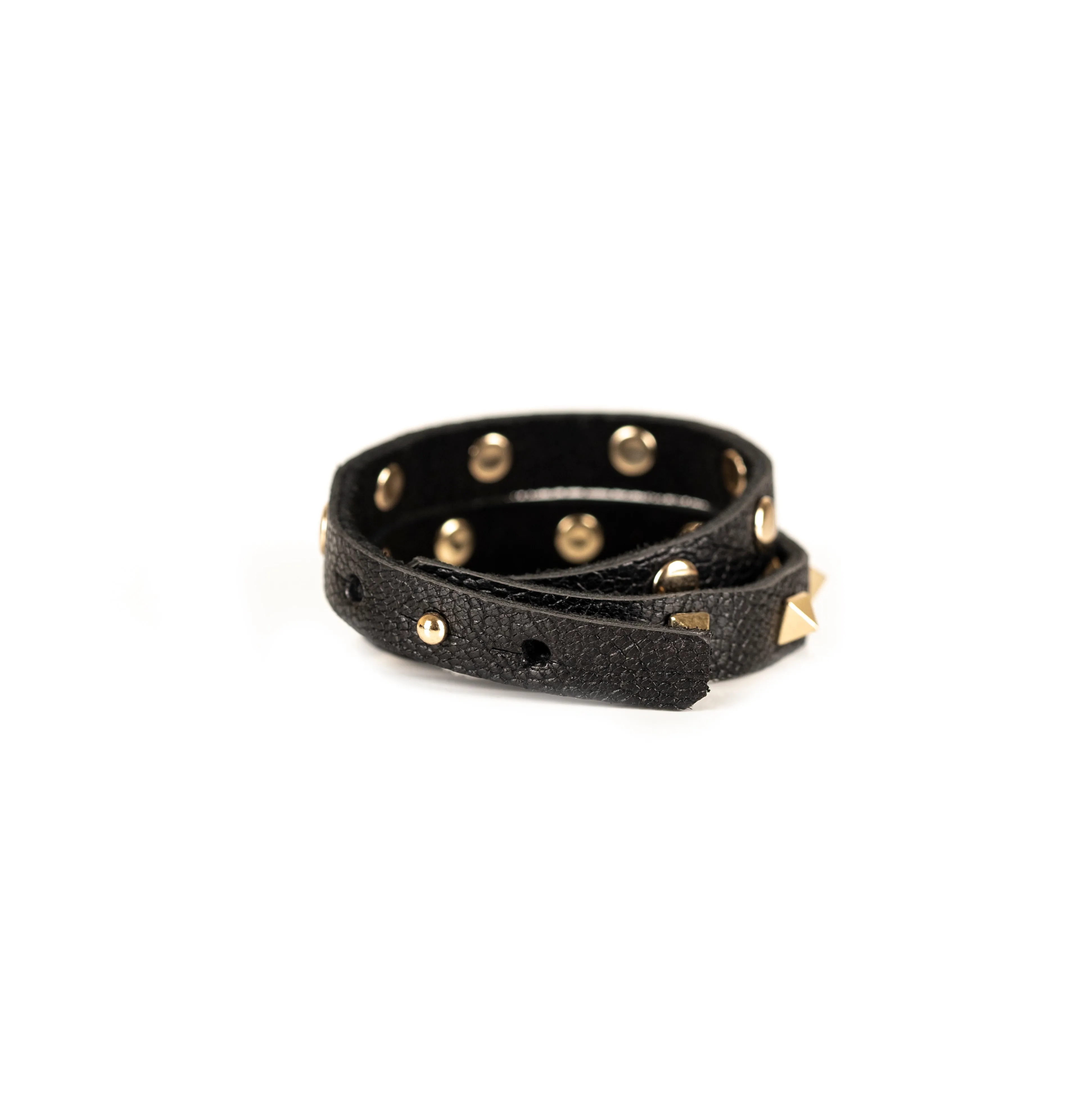 The Black and Gold Double Wrap bracelet with Studs