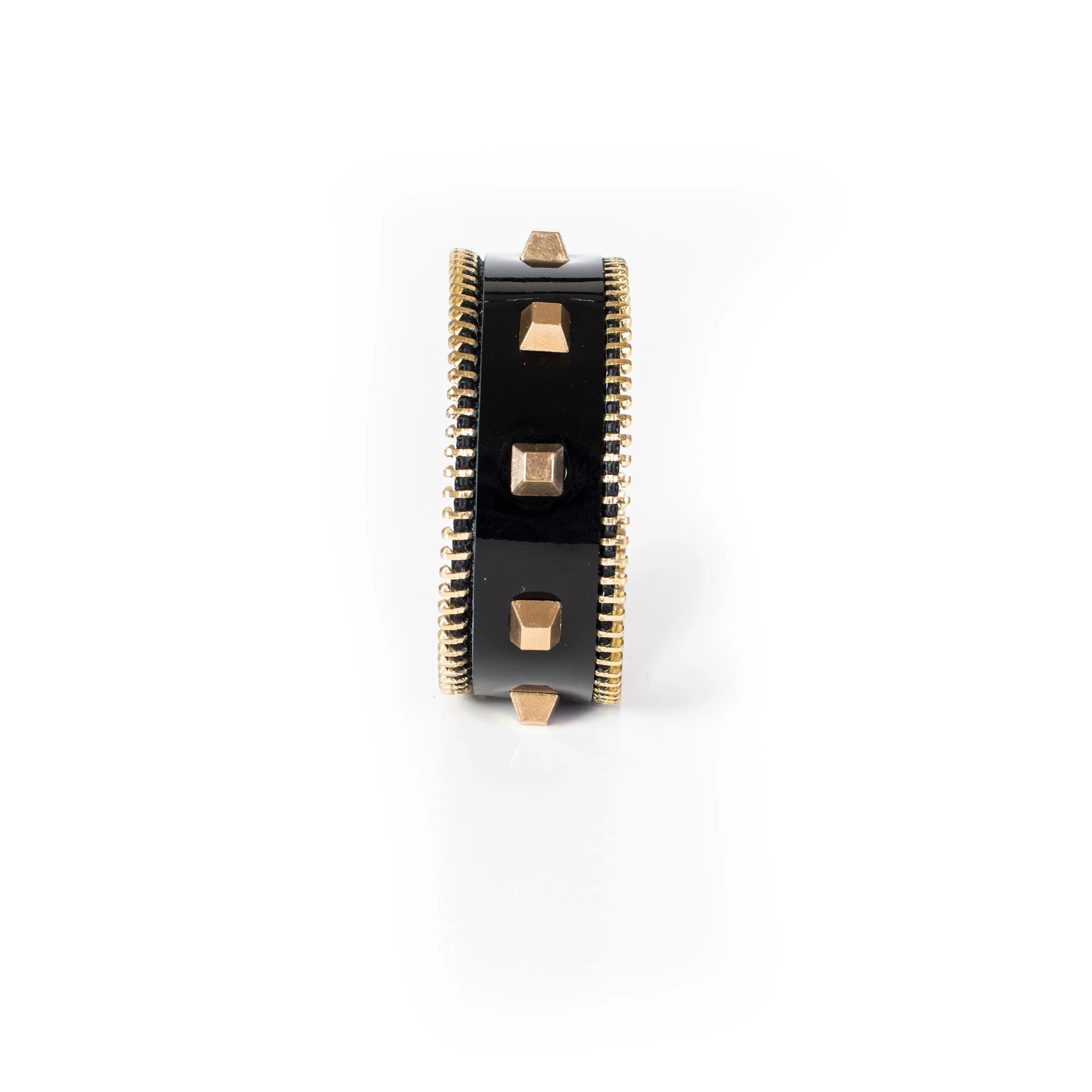 The Gold Zipper Leather Cuff with Studs