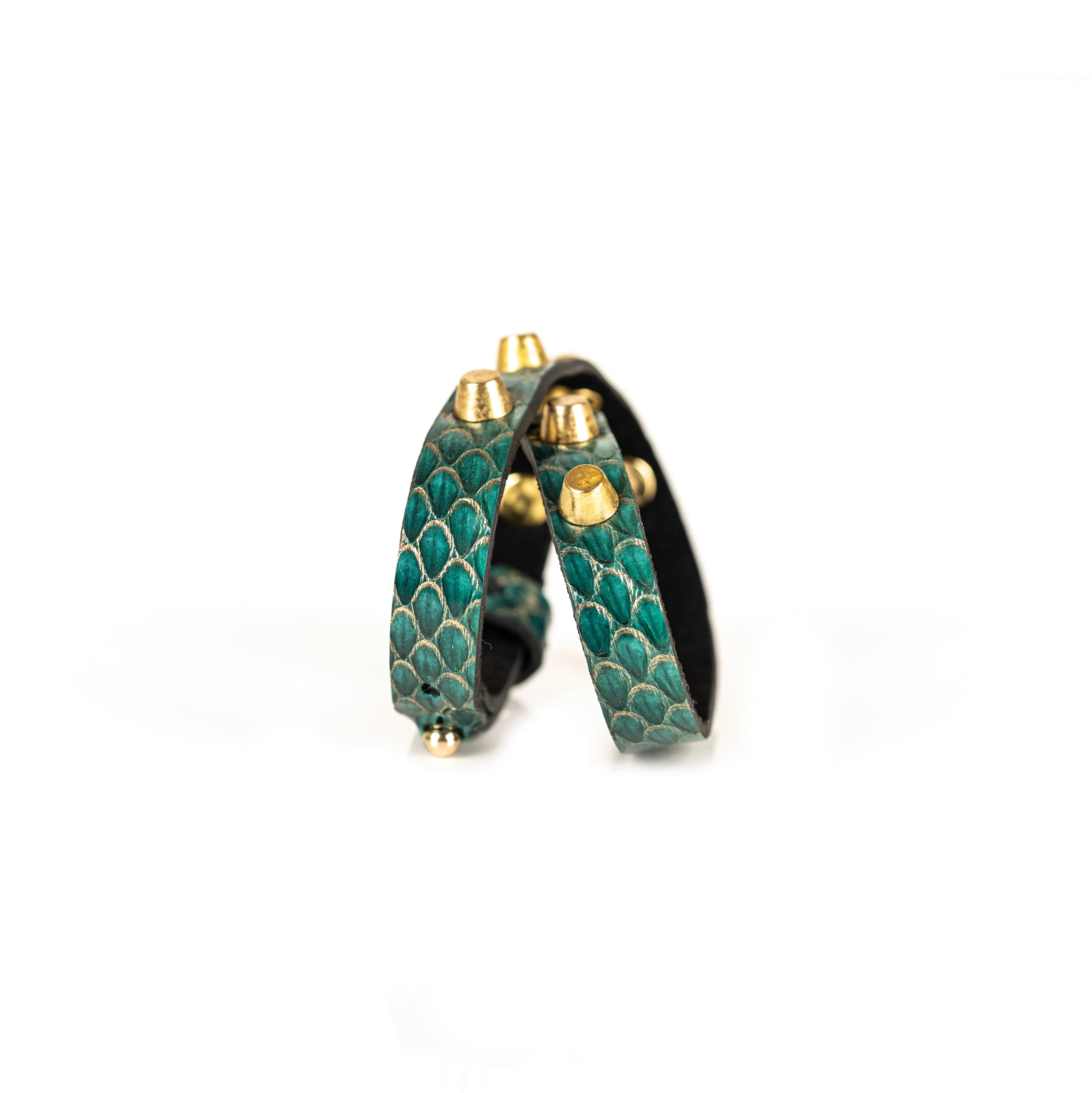 The Green Snake Skin Double Wrap bracelet With Studs
