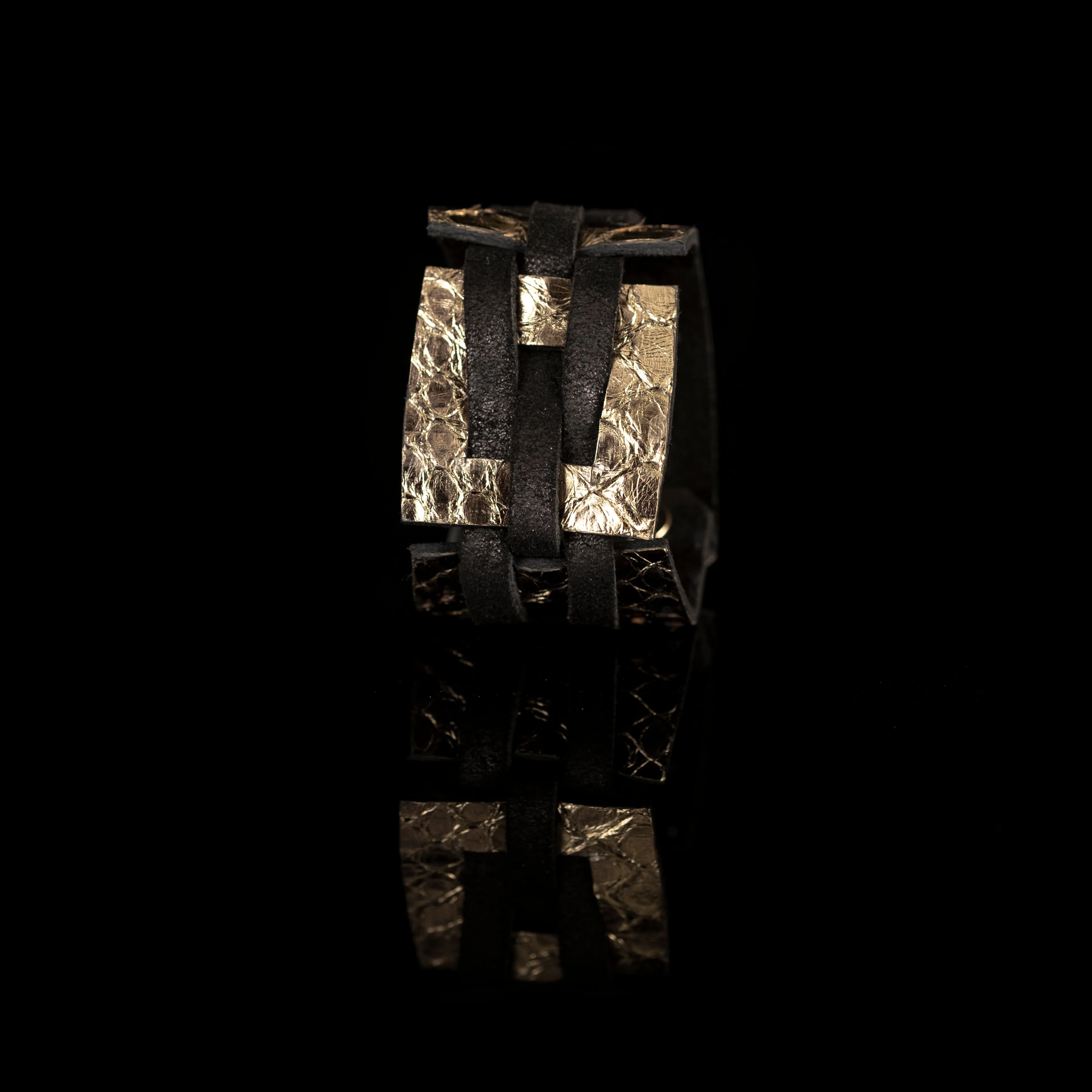 The Intertwined Black & Gold Leather Cuff