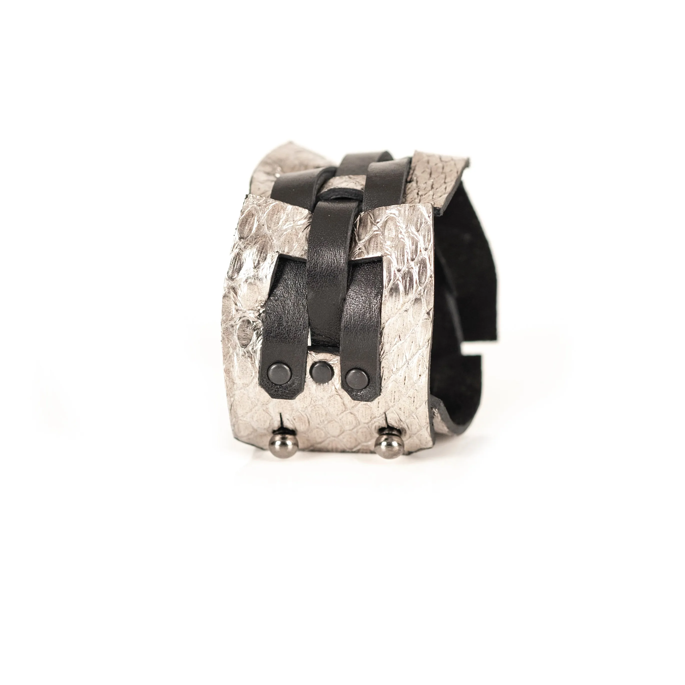 The Intertwined Black & Silver Leather Cuff
