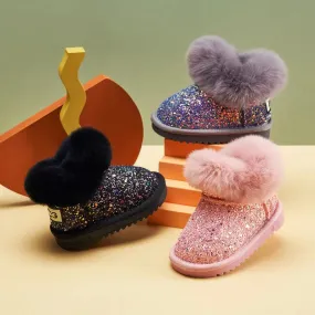 Winter Kids Fashion snow boots thick Child Genuine Leather