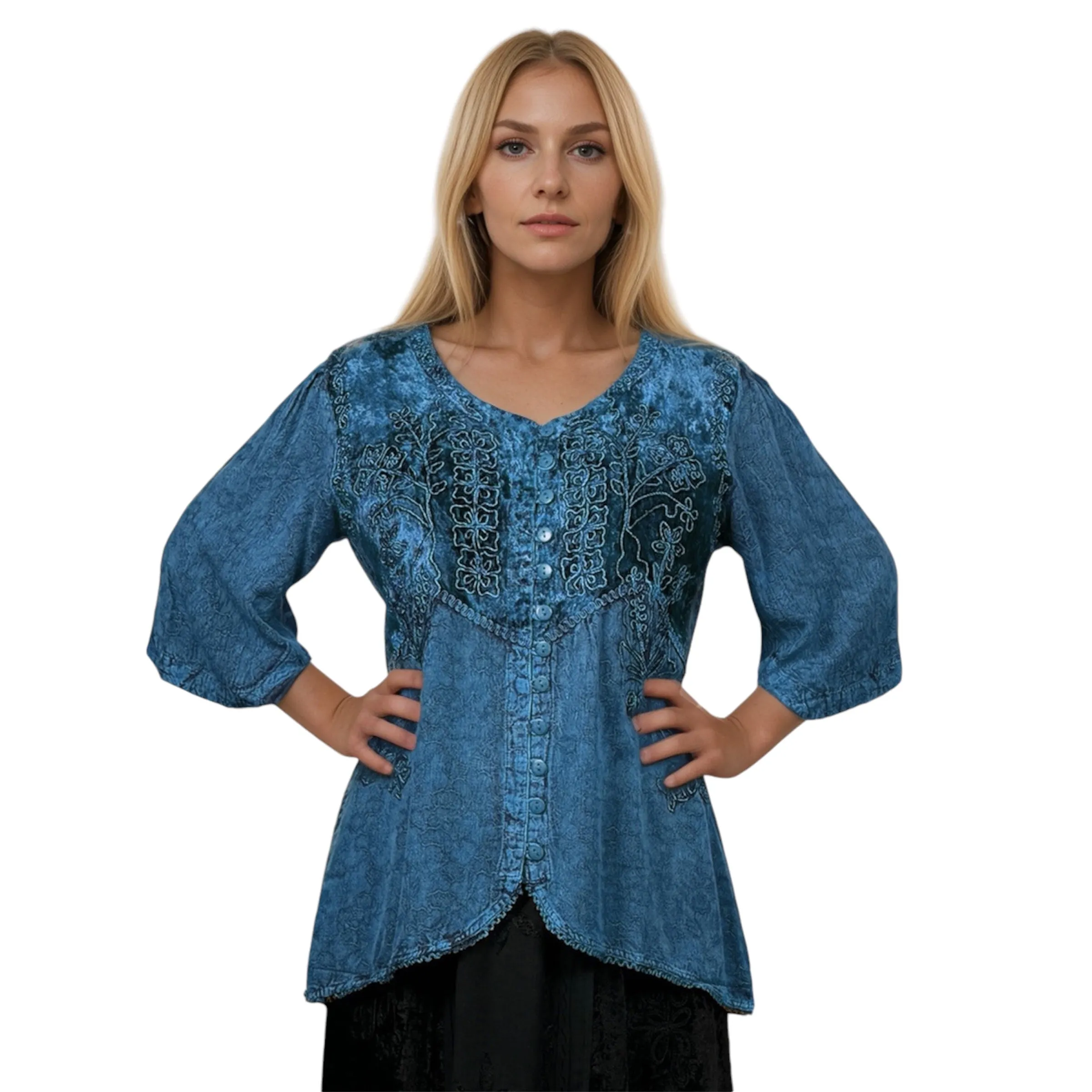 Women's Bohemian Exotic Embroidered Short Sleeve Tunic Blouse ~ 603B