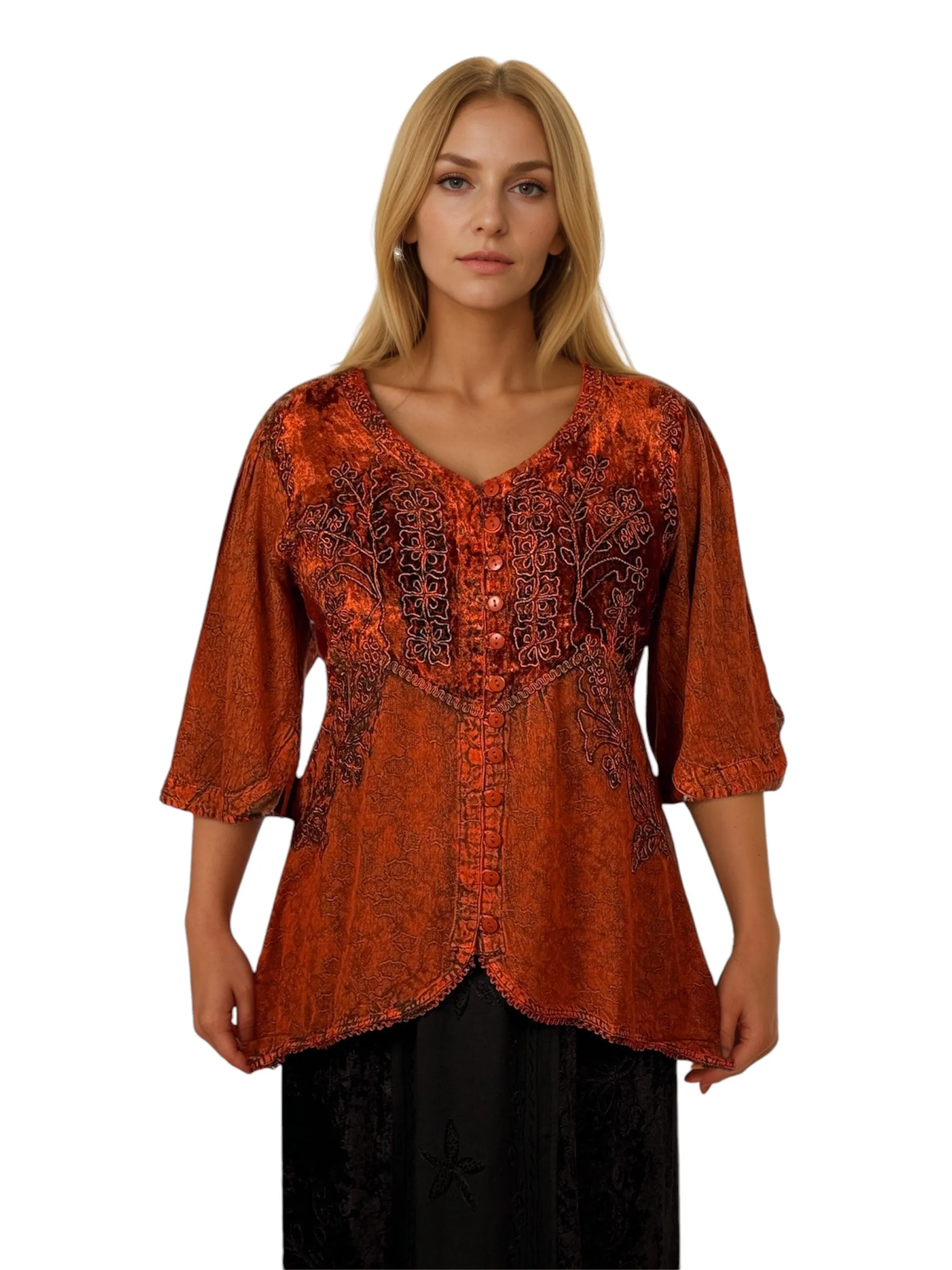 Women's Bohemian Exotic Embroidered Short Sleeve Tunic Blouse ~ 603B