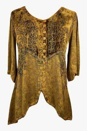 Women's Bohemian Exotic Embroidered Short Sleeve Tunic Blouse ~ 603B