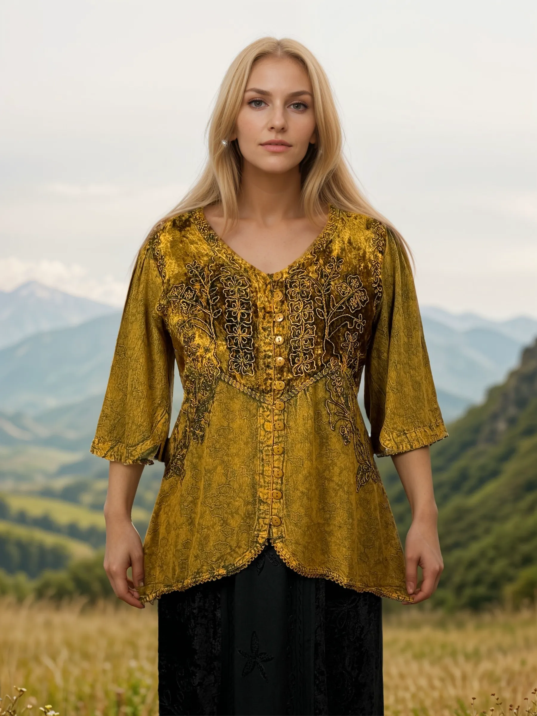 Women's Bohemian Exotic Embroidered Short Sleeve Tunic Blouse ~ 603B