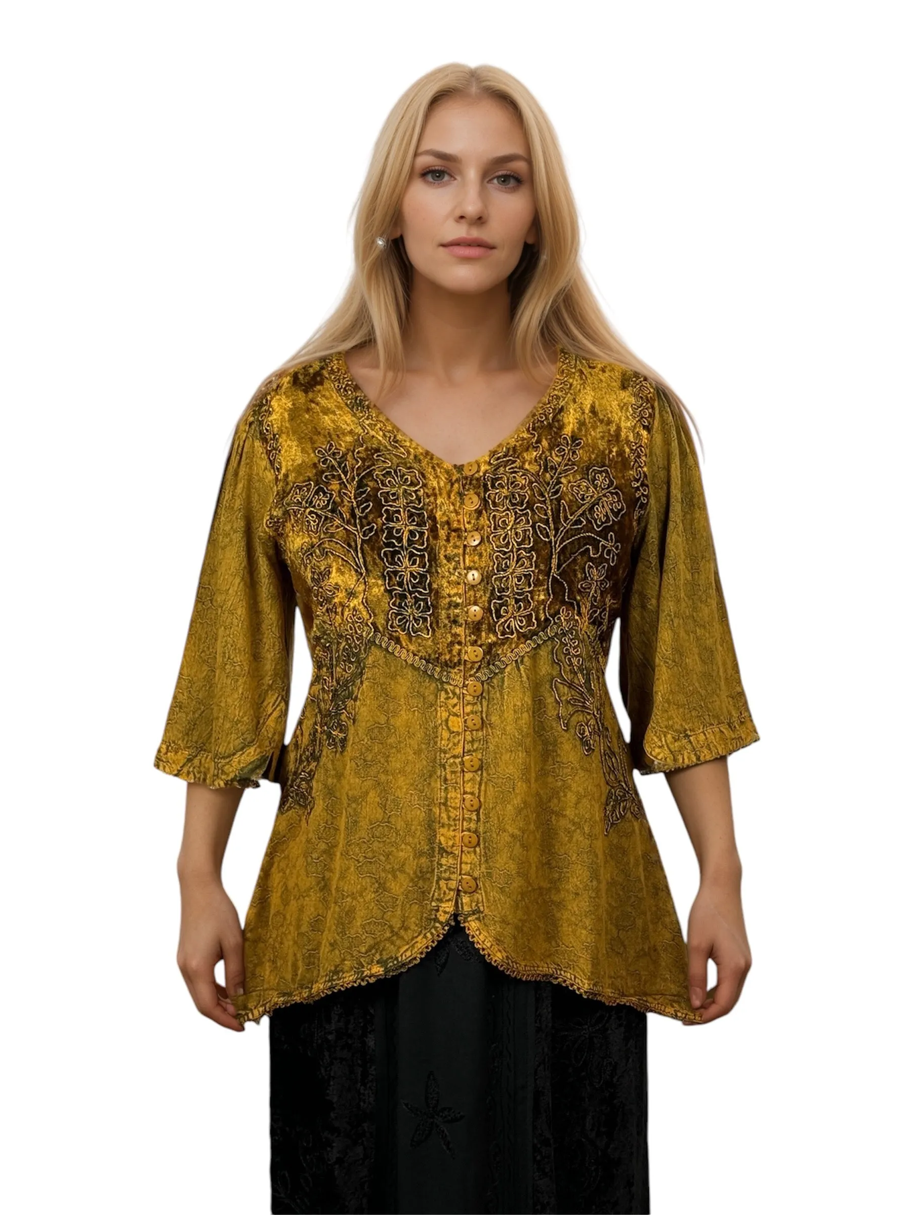 Women's Bohemian Exotic Embroidered Short Sleeve Tunic Blouse ~ 603B