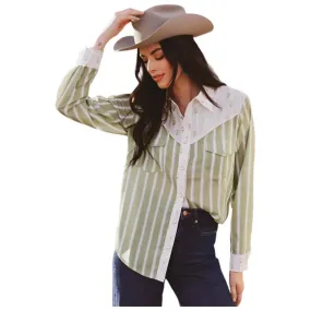 Women's Howdy Hanny Olive Stripe Daisy Mix Pearl Snap