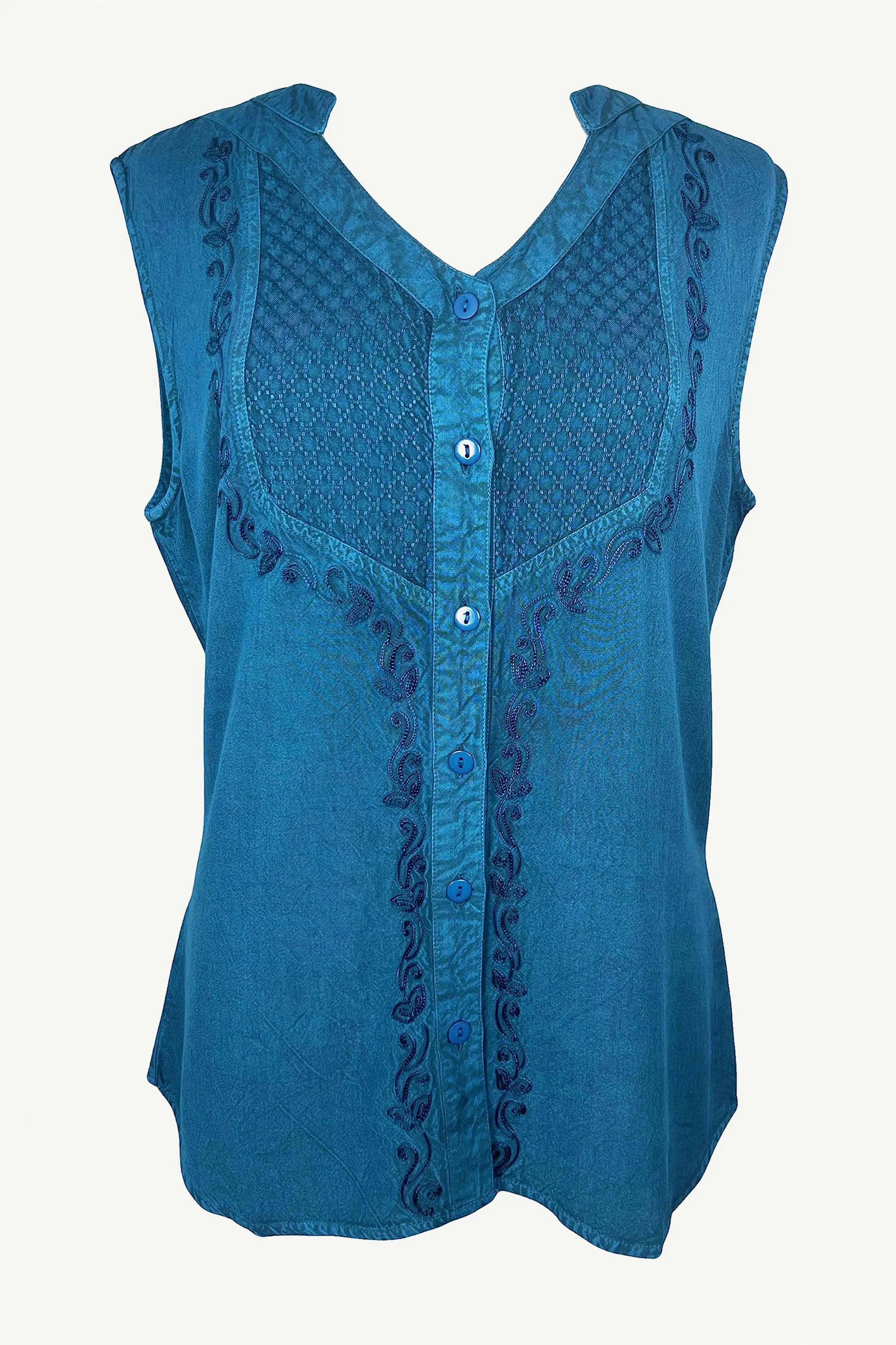 Women's Sleeveless Embroidered Bohemian Medieval Chic Summer Fashion Blouse Top
