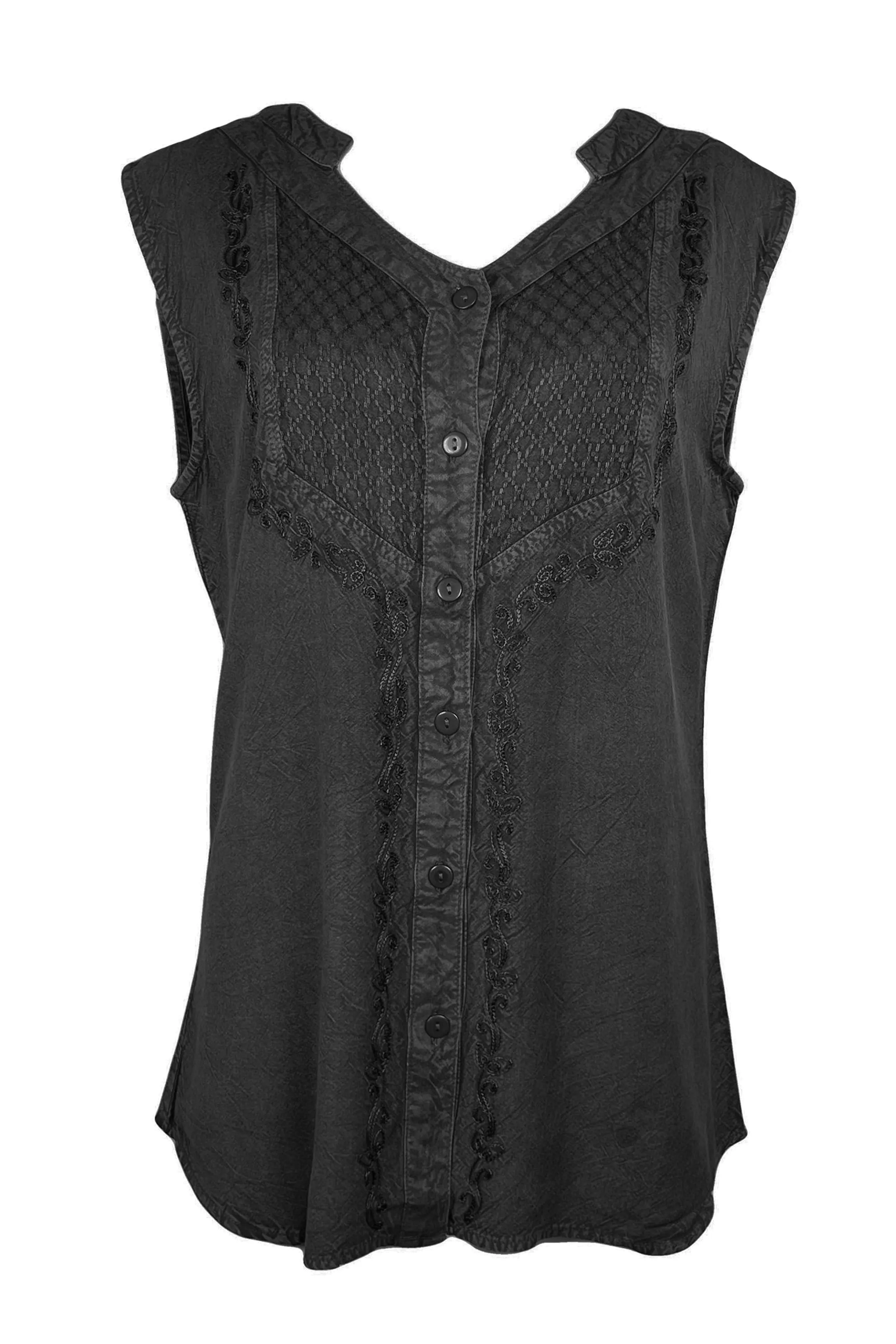 Women's Sleeveless Embroidered Bohemian Medieval Chic Summer Fashion Blouse Top