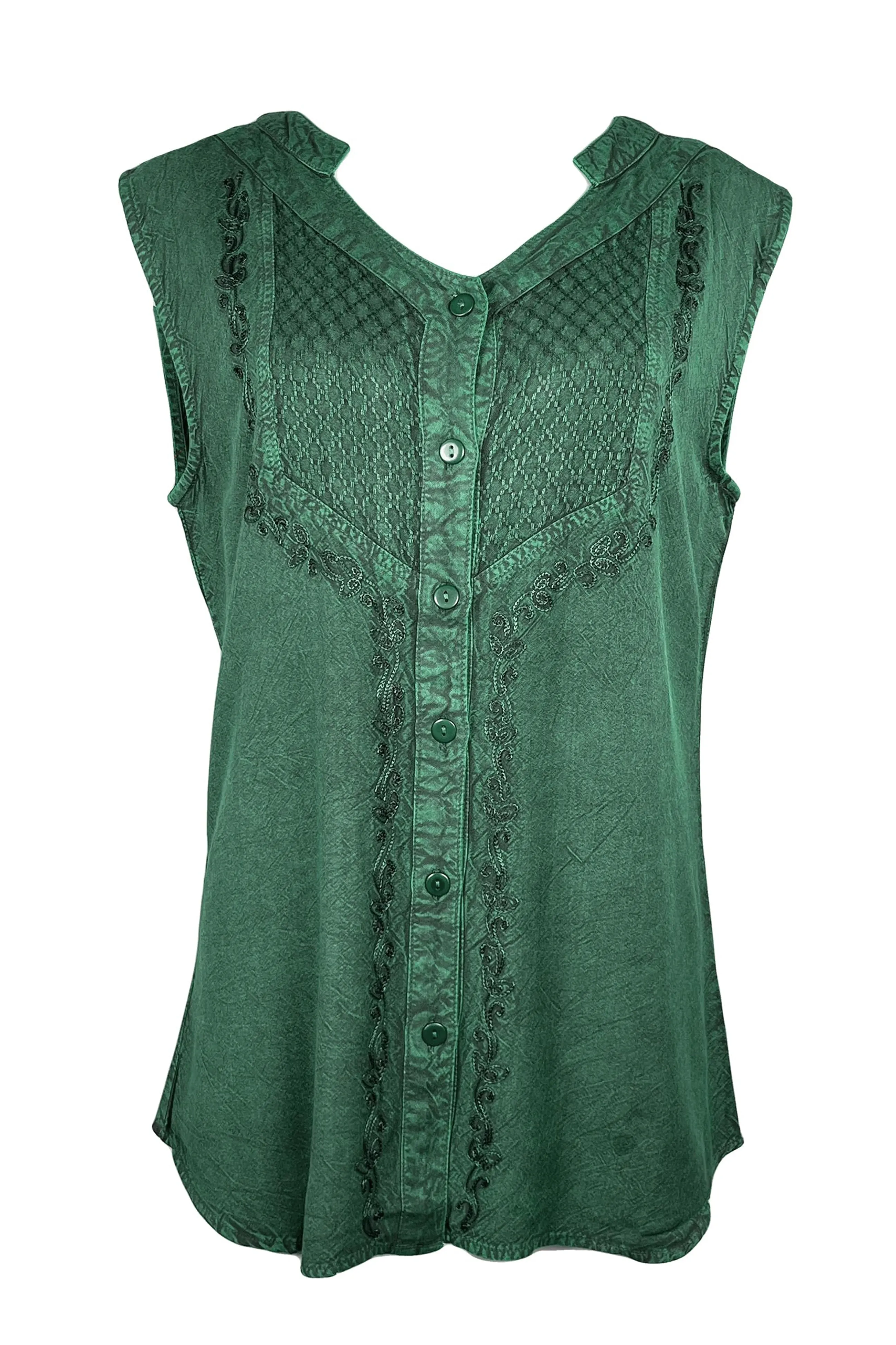 Women's Sleeveless Embroidered Bohemian Medieval Chic Summer Fashion Blouse Top