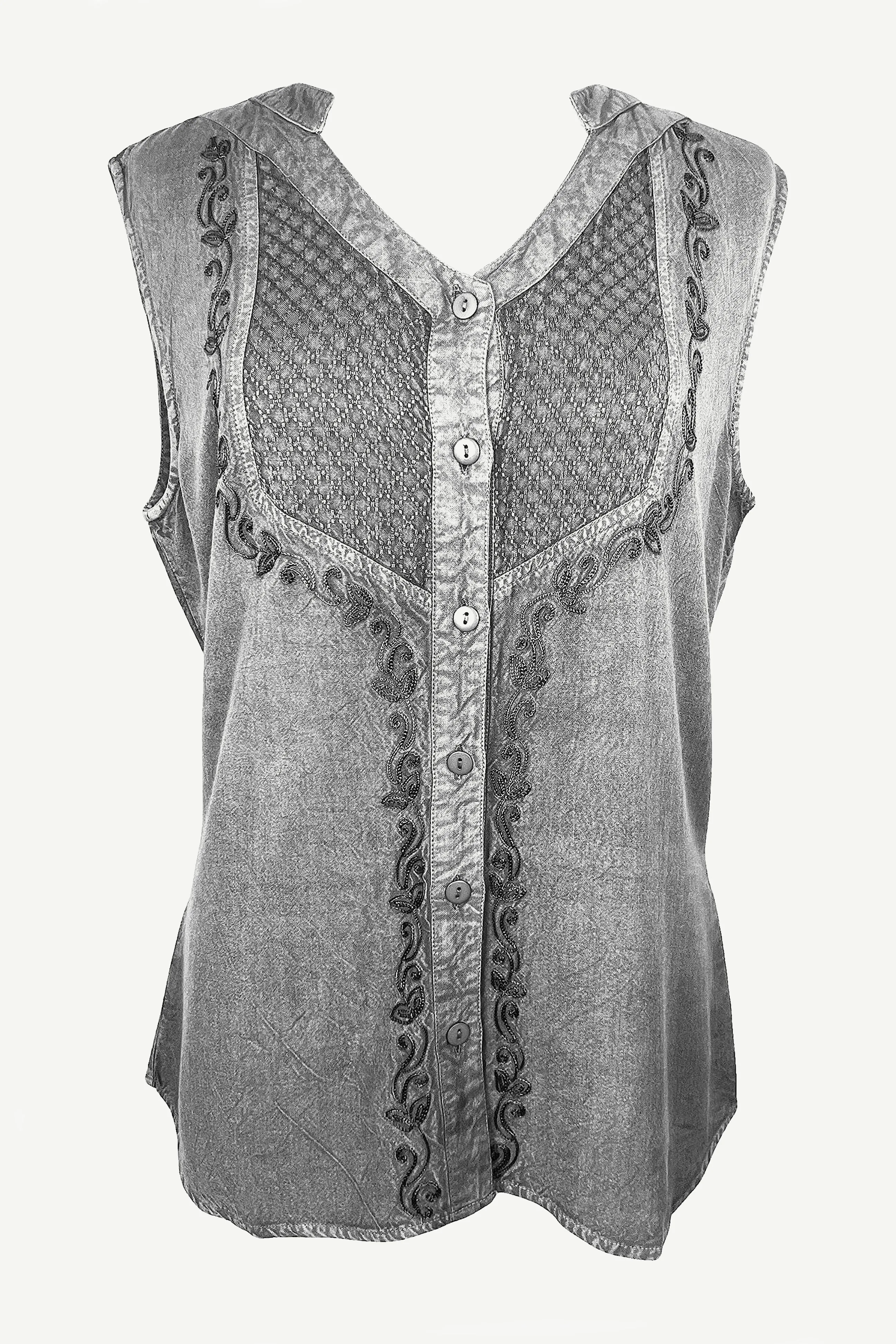 Women's Sleeveless Embroidered Bohemian Medieval Chic Summer Fashion Blouse Top