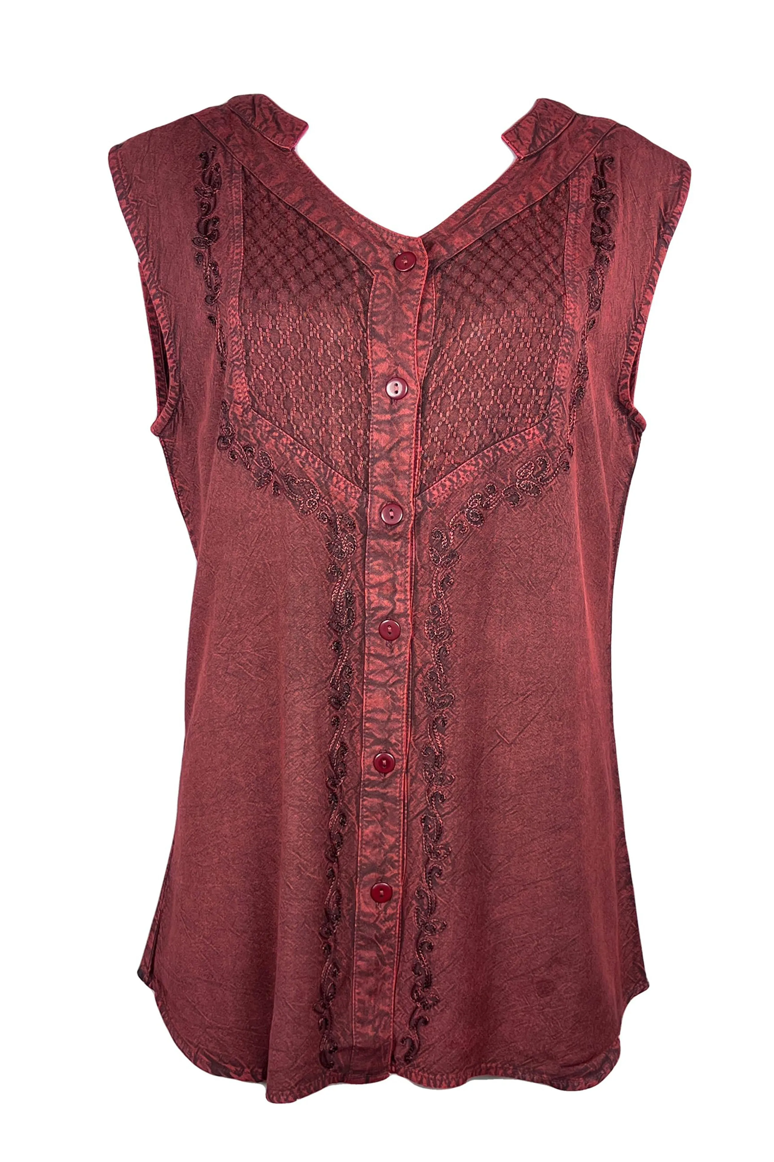 Women's Sleeveless Embroidered Bohemian Medieval Chic Summer Fashion Blouse Top