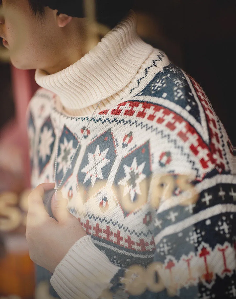 Workwear Retro Fair Isle Jacquard Warm Men's Sweater