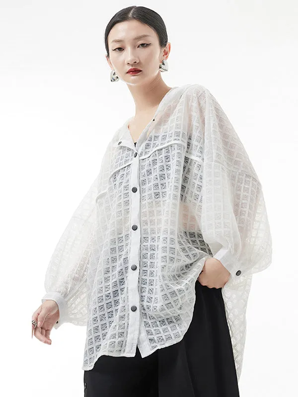 xakxx Loose Batwing Sleeves Sun Protection See-Through Blouse